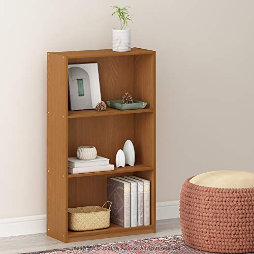 Furinno Basic 3-Tier Bookcase Storage Shelves, Light Cherry