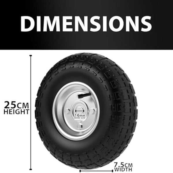 ZENO Wheelbarrow Wheels - 4 x 10" | Pneumatic Wheels Set | Truck Trolley Puncture Proof Tyre for Garden Heavy Duty Trolley Trailer Truck | Black Solid Replacement Wheelbarrow Wheel 3.50-4