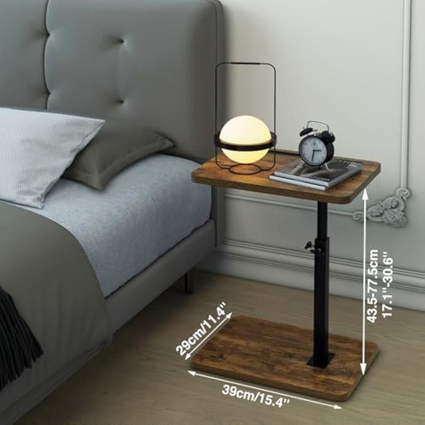 IBUYKE C Shaped Side Table, 360° Swivel Height Adjustable End Table for Small Spaces, with Phone & Tablet Slot, Modern Small Coffee Snack Table for Sofa/Bed, Retro Brown TVT003H