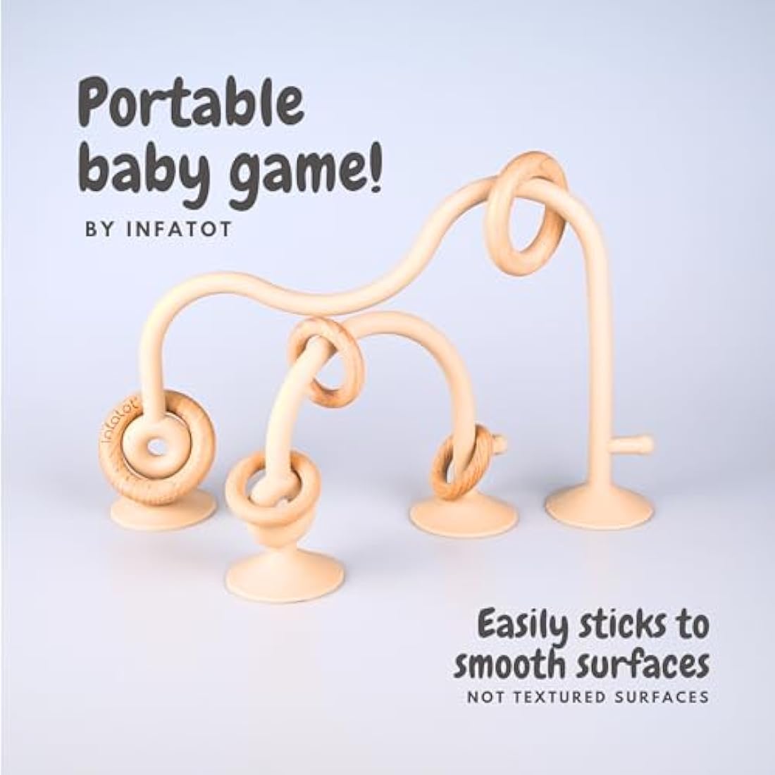 Infatot® Teething Suction Toy – Wood & Silicone Baby Toys 0-6 Months, Sensory Toy for Early Development, Suction Teether for High Chair, Baby Gift for Boys and Girls - Cream