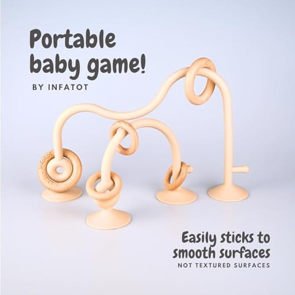 Infatot® Teething Suction Toy – Wood & Silicone Baby Toys 0-6 Months, Sensory Toy for Early Development, Suction Teether for High Chair, Baby Gift for Boys and Girls - Cream