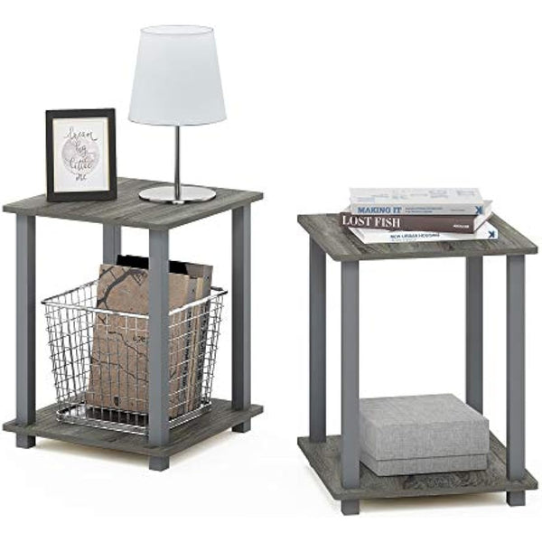 Furinno Simplistic 2-Pack End Table, Side Table, French Oak Grey/Grey, 39.6 x 39.6 cm (2-Pack)