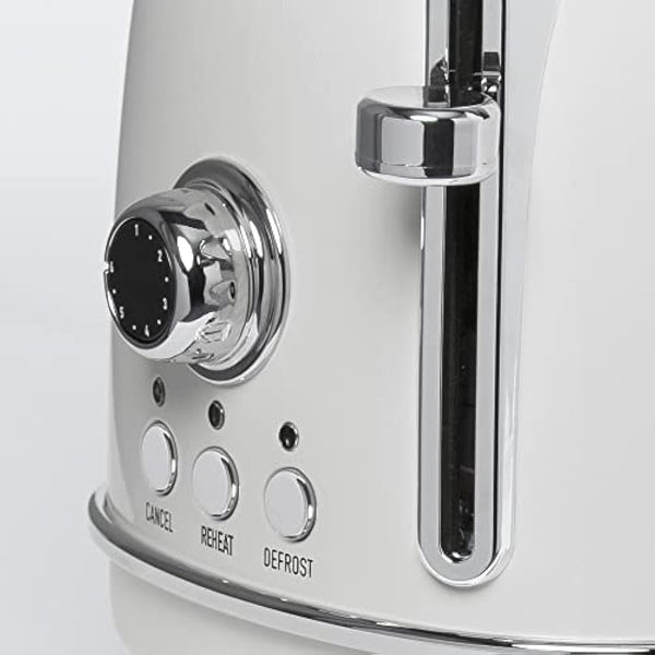 Haden Heritage White Toaster 2 Slice - Variable Browning Control - Electric Stainless Steel Toaster - Economy Mode - Reheat, Cancel and Defrost Functions - 1370-1630W
