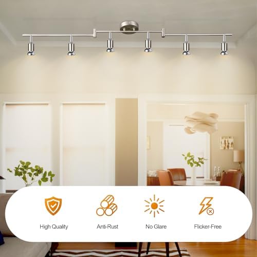 DINGLILIGHTING LED Ceiling Spotlight, 6-Way Rotatable, Matt Nickel Finish, 6x4W GU10 LED Bulbs (400LM, 3000K), For Kitchen, Living Room, Bedroom