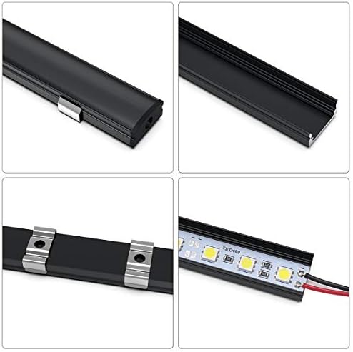 Jirvyuk LED Aluminum Channel, 10 Pack 1m/3.3ft Led Diffuser Strip and Profile for LED Strip Lights with Black Cover Indoor, End Caps and Metal Mounting Clips - (U Shape)