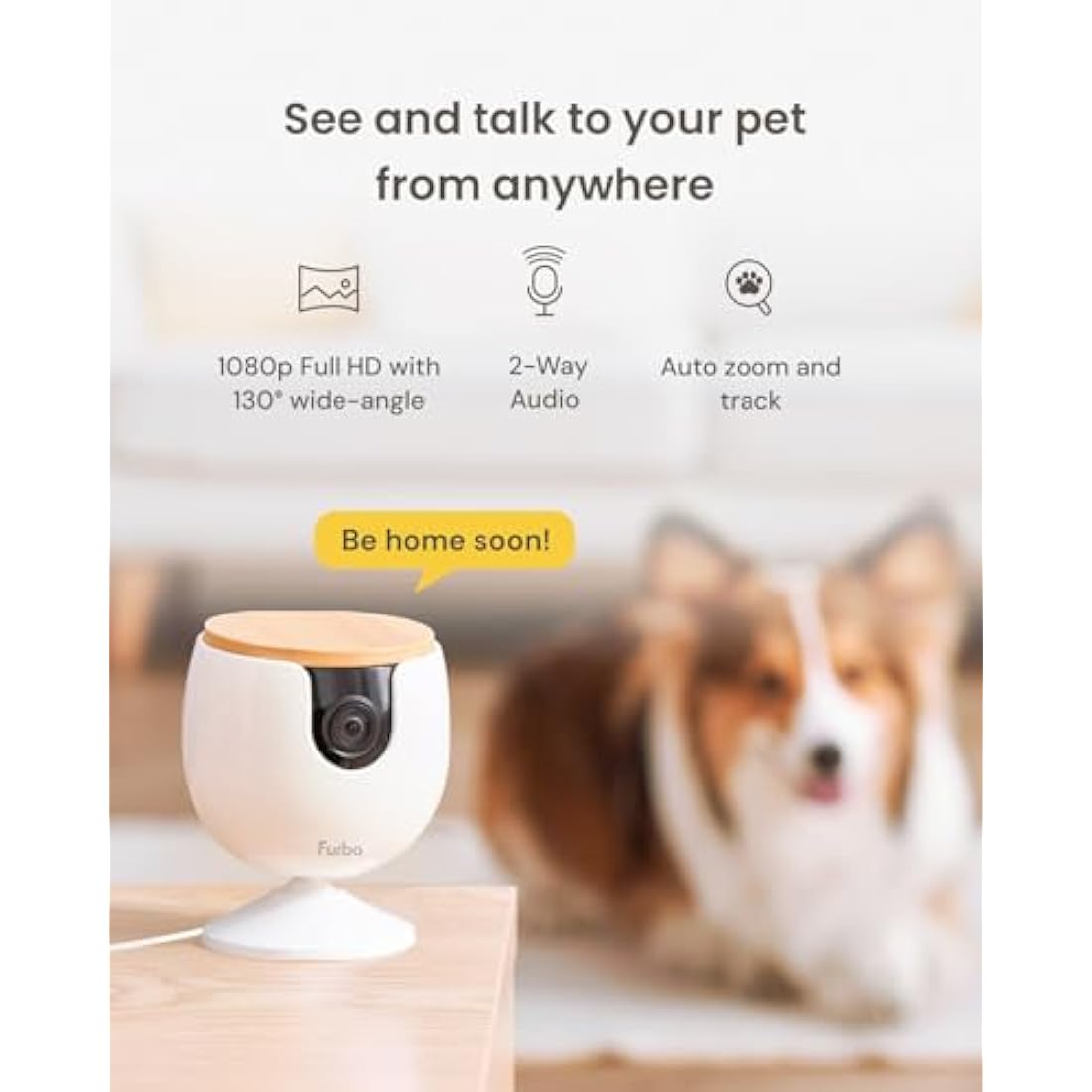 Furbo Mini Pet Camera [Basic]: Small Camera, Big Safety & Peace of Mind | Pet Monitor w/Phone App, Colour Night Vision, 2-Way Audio, Barking or Meowing Alerts, Designed for Dogs or Cats, Indoor Cam