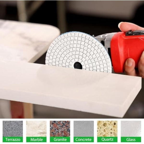 4 Inch Diamond Polishing Pads with 5/8’’-11 Backer Pad, 12PCS Wet/Dry Granite Stone for Drill, Grinder, Polisher, 50-6000 Grit Polishing Pad for Concrete Marble Stone Countertop Quartz