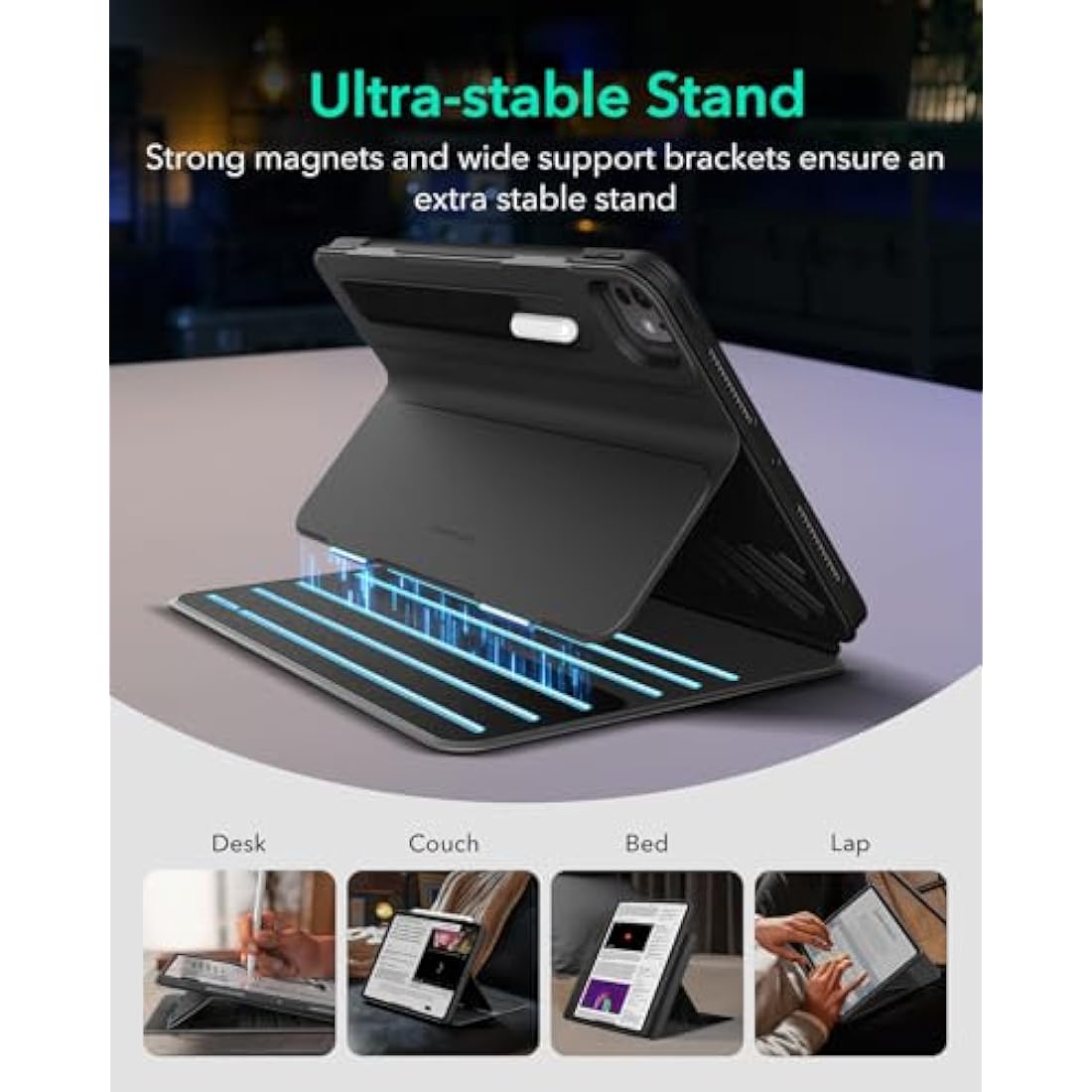 ESR for iPad Pro 13 inch Case 2024 M4 Rotating Case with Removable Magnetic Cover, Adjustable Portrait/Landscape Stand with Raised Screen View, 9 Standing Angles, Shift Series, Black