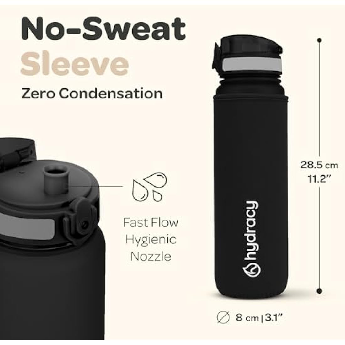 Hydracy Water Bottle with Time Marker -Large 1 Litre BPA Free Water Bottle & No Sweat Sleeve -Leak Proof Gym Bottle with Fruit Infuser Strainer & Times to Drink -Ideal for Fitness Sport & Outdoor