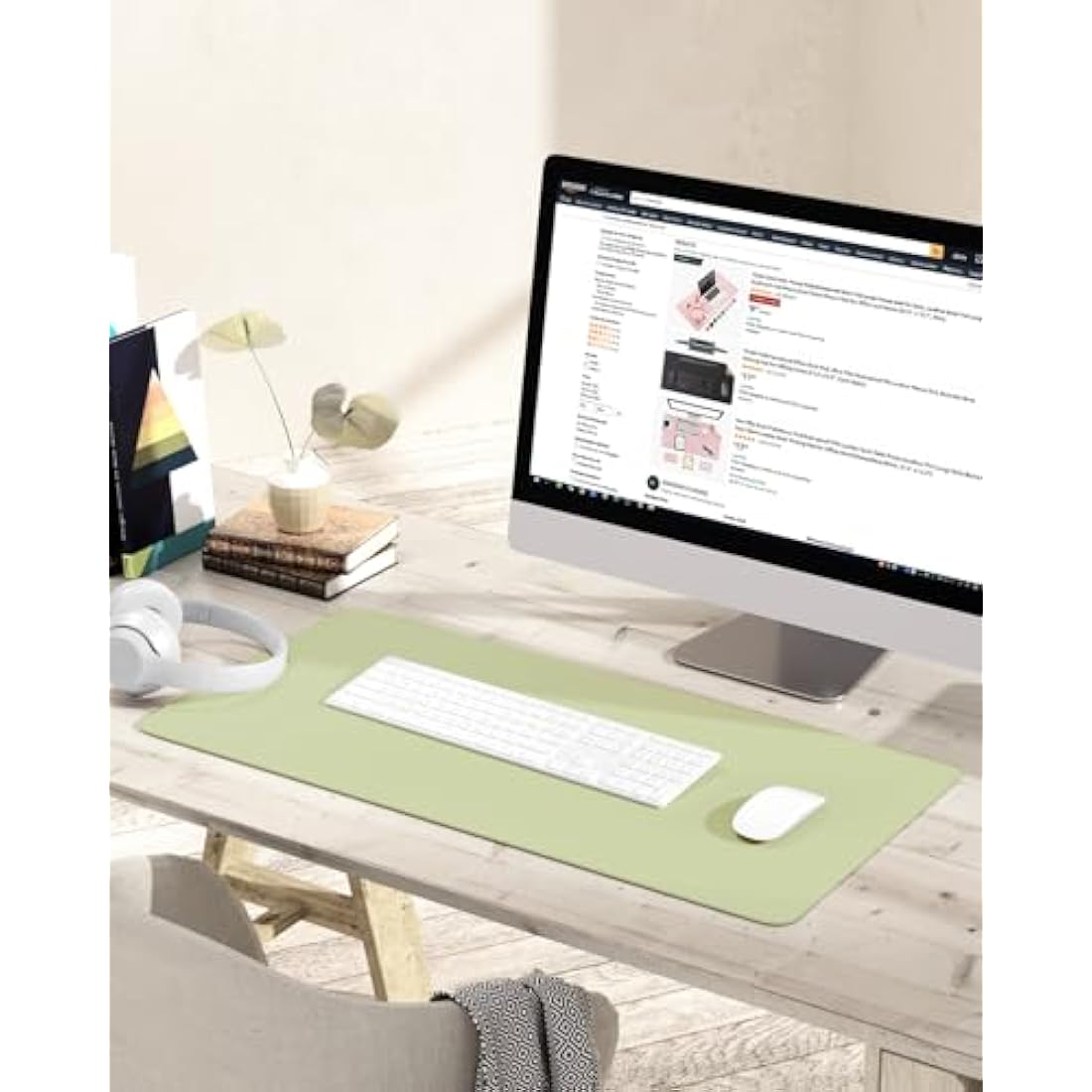 YSAGi Non-Slip Desk Pad, Waterproof PVC Leather Desk Table Protector, Ultra Thin Large Mouse Pad, Easy Clean Laptop Desk Writing Mat for Office Work/Home/Decor (80 x 40 cm, Matcha Green)