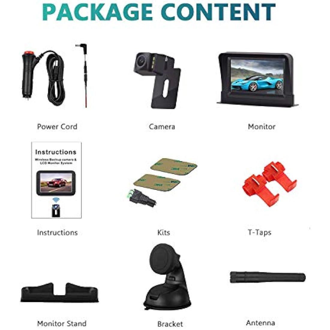 Wireless Reversing Camera, DOUXURY 4.3'' LCD Rear View Monitor + 170° Wide Angle IP68 Waterproof Rear View Camera, Night Vision Universal for Car Van Semi Truck