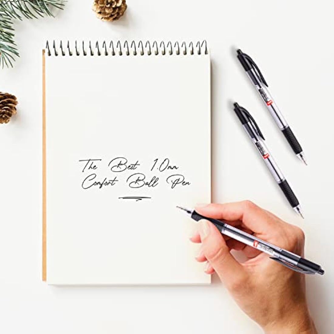 Cello Comfort Ballpoint Pens - Premium Retractable Biro Pens with Ergonomic Grip, Medium Point 1.0mm, Black Ink, Pack of 12 - Ideal for Office, School & Home Writing