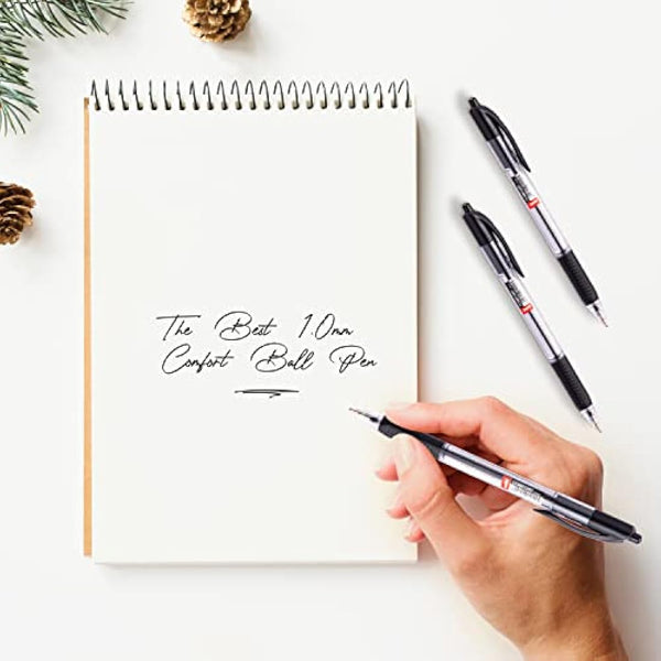 Cello Comfort Ballpoint Pens - Premium Retractable Biro Pens with Ergonomic Grip, Medium Point 1.0mm, Black Ink, Pack of 12 - Ideal for Office, School & Home Writing