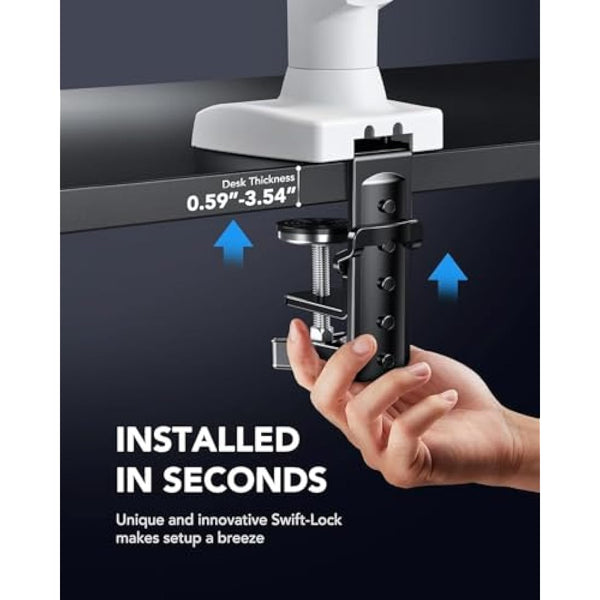 HUANUO Single Monitor Arm, 13 to 32 Inch White Monitor Mount, Adjustable Arm Fits 19.8lbs Computer Screens, 75 & 100mm Vesa Mount with Clamp and Grommet Base