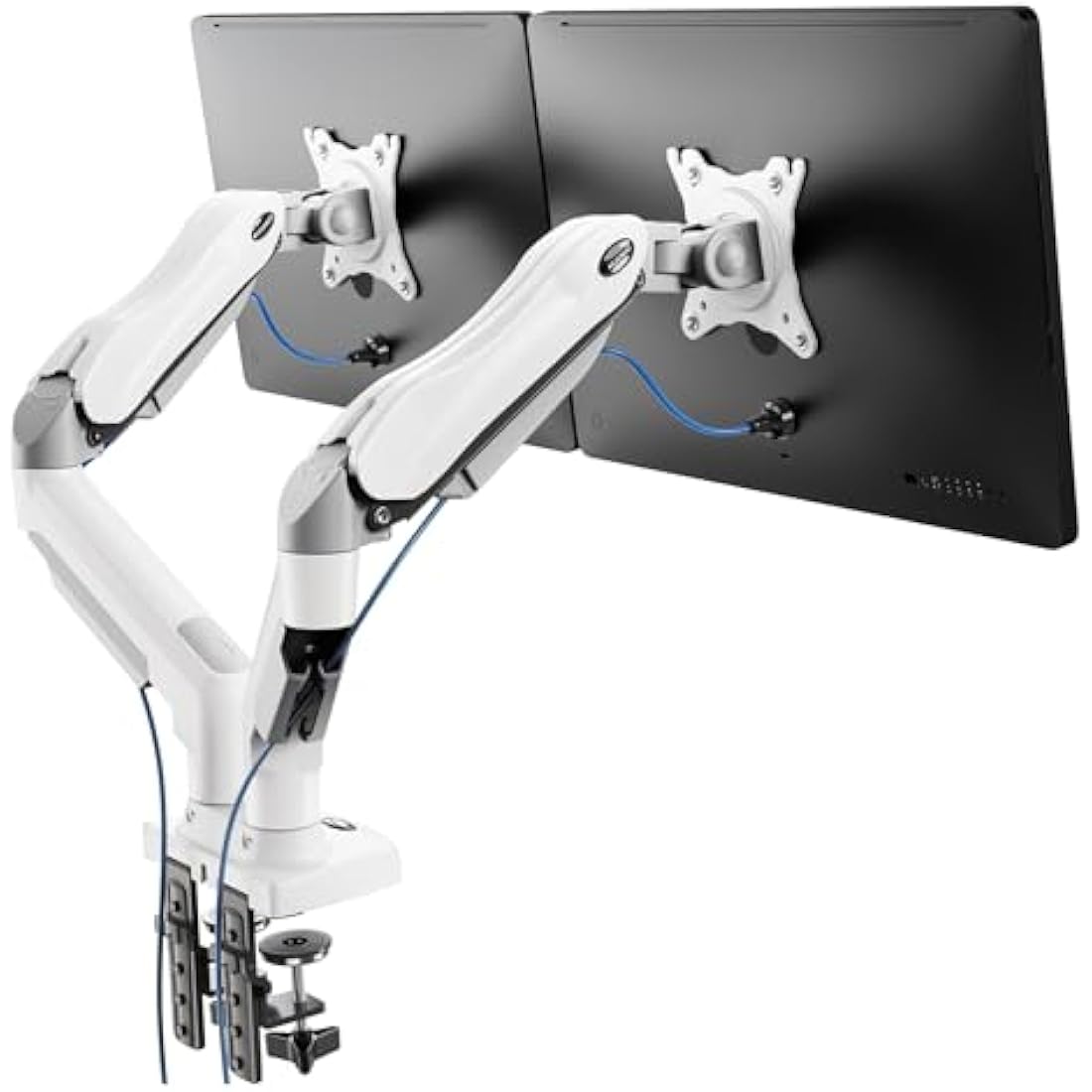 HUANUO White Dual Monitor Arm Desk Mount for 13 to 32 Inch Screens, Dual Monitor Stand for Curved Flat Screens, VESA Mount 75 & 100 mm