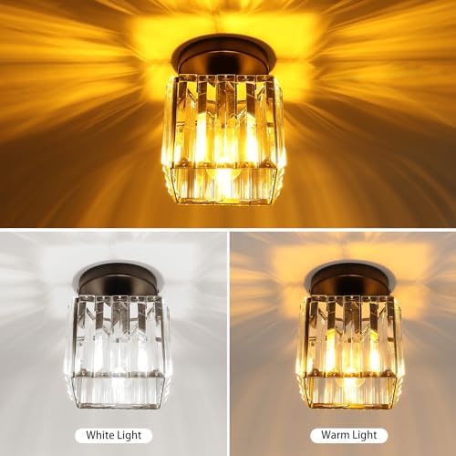 FORCOSO Ceiling Light 2-Pack, Black Light Shade Crystal Light Fitting, Semi Flush Chandelier Metal Lampshade, E27 Lighting Fixture for Living Room Hallway Kitchen Dining Room Bedroom Lounge
