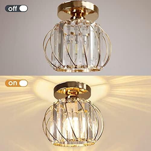 Hudi Fyier Chandelier Crystals Ceiling Lighting Fixtures, 2 Pack Semi Flush Mount Ceiling Light for Kitchen Hallway Dining Rooms Living Rooms Bar (Gold)