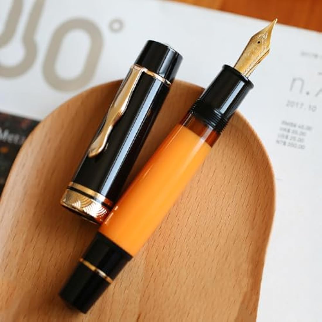 erofa Majohn P139 Piston Fountain Pen Extra Fine Nib with Box, Brass Piston System Large Capacity Resin Writing Pen, Black Yellow