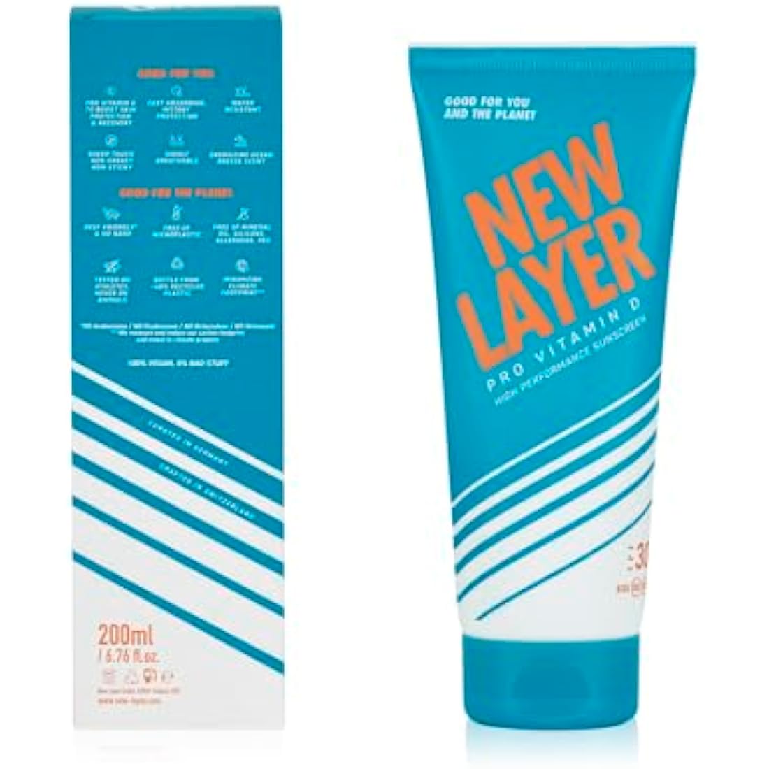 NEW LAYER Sunscreen | SPF 30 | Pro Vitamin D | Fast absorbing | Long lasting | Free of microplastic | Reef-friendly | Free of oxybenzone & octocrylene | Water resistant (200ml)