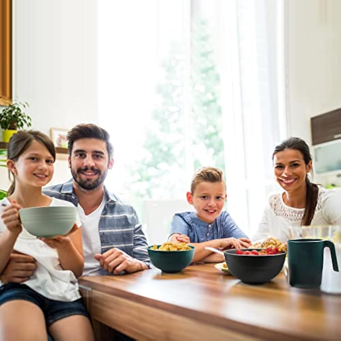 Greentainer Unbreakable Lightweight Dinnerware Sets, Plastic Dinner Set, 4 Dining Plates, 4 Bowls, 4 Cups, Microwave and Dishwasher Safe, Camping Tableware for Kids and Adults, Service for 4