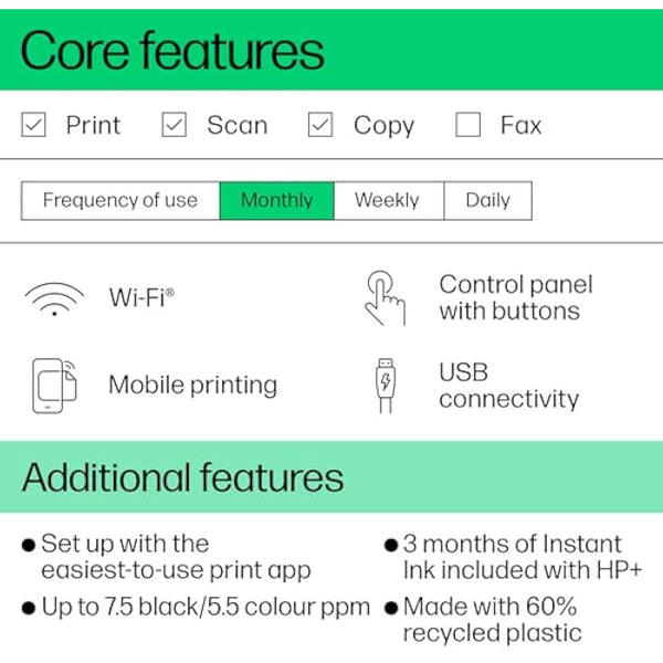 HP DeskJet 2810e All in One Printer | Perfect for Home | Colour | Wireless | Print, Scan & Copy | 3 Months of Instant Ink included Easy Setup & Reliable Wi-Fi | White