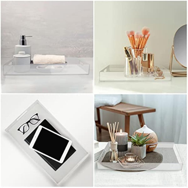 Kurtzy Clear Acrylic Plastic Serving Tray with Handles - L40 x W30cm / 15.75 x 11.81 Inches - Extra Large, Rectangular & Spill Proof - Decorative Breakfast, Tea/Coffee, Food, Drinks & Table Organiser
