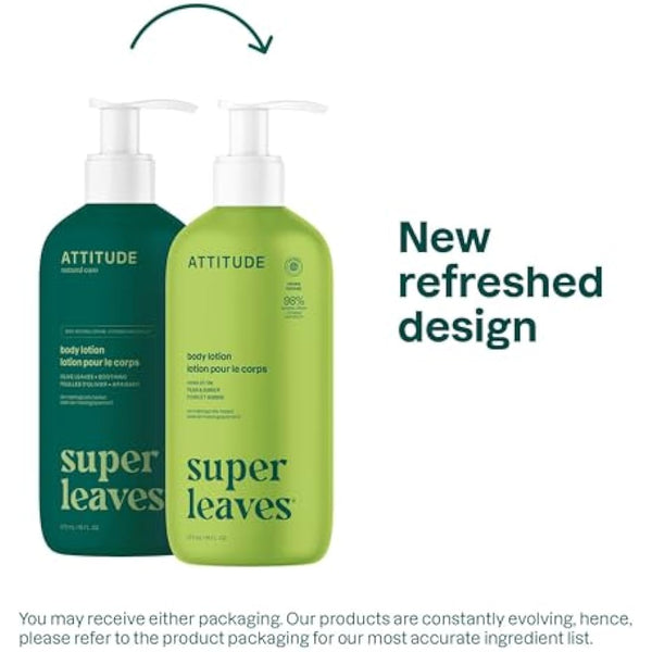 ATTITUDE Body Lotion, EWG Verified Moisturizer, Vegan Skin Care Products, Non-Greasy, Hydrating for Dry Skin, Olive Leaves, 473 mL