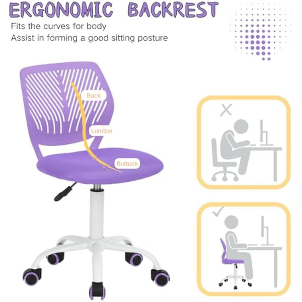 Homy Casa Desk Chair Adjustable Swivel Office Chair Fabric Seat Ergonomic Task Chair without Armrest, Purple