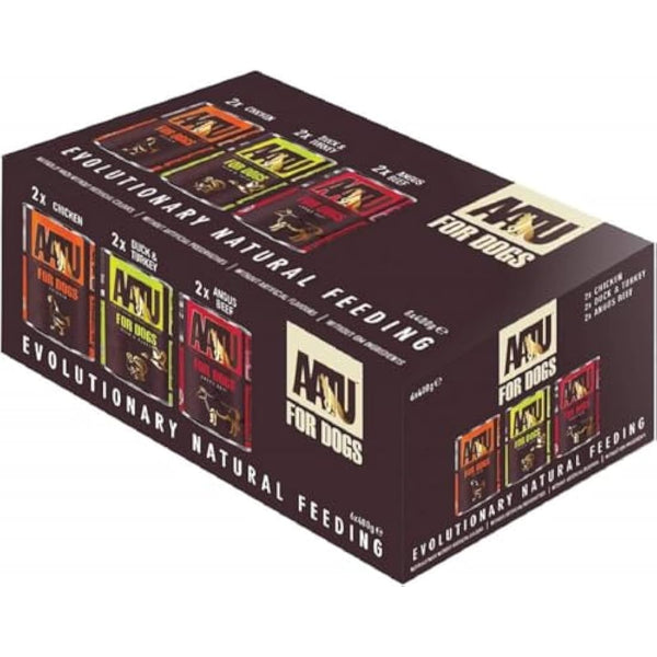 AATU Adult Dog Food Wet Tins - Variety Pack (6x400g) - Grain Free Recipe with No Artificial Ingredients - Good for Low Maintenance Feeding