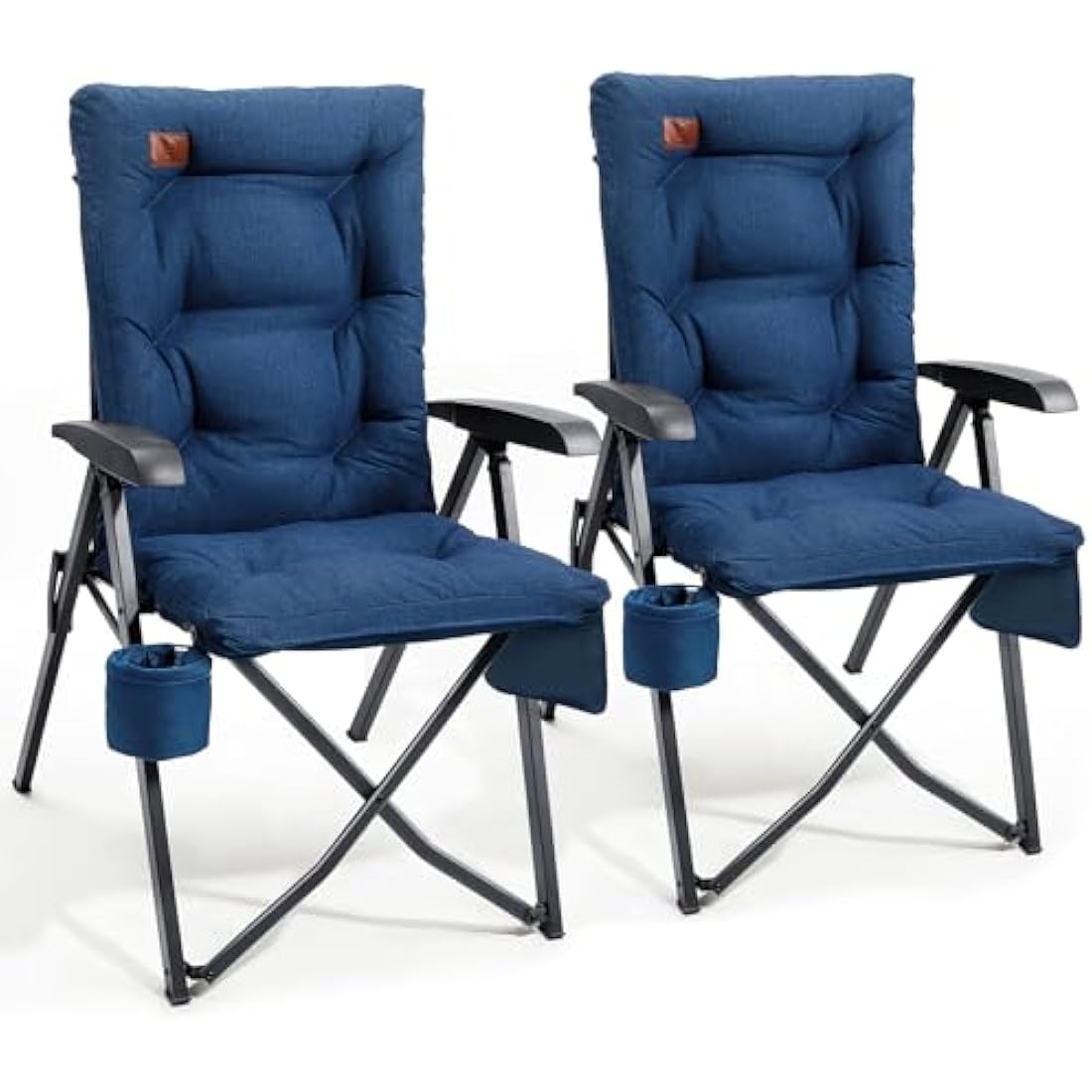 EVER ADVANCED Luxury Camping Chairs 2 Set for Adults Heavy Duty High Back Oversized Folding Garden Chair Comfy Padded 6cm Loadable 150kg Cam Adjustable Dining Chairs 4-Position Recliner Blue