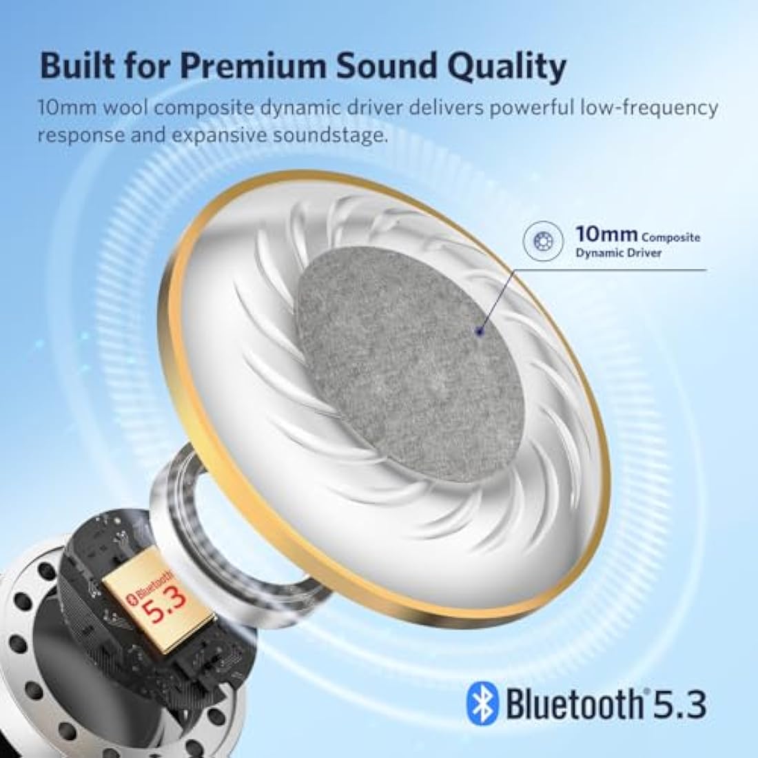 EarFun Air 2 Wireless Earbuds, Bluetooth 5.3 Earphones with Hi-Res Sound, LDAC Codec, 10mm Wool Drivers, Multipoint Connection, 4 Mics ENC Clear Calls, IPX7 Waterproof, App Customization, 40H Playtime