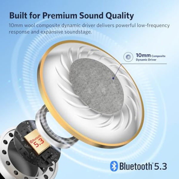 EarFun Air 2 Wireless Earbuds, Bluetooth 5.3 Earphones with Hi-Res Sound, LDAC Codec, 10mm Wool Drivers, Multipoint Connection, 4 Mics ENC Clear Calls, IPX7 Waterproof, App Customization, 40H Playtime