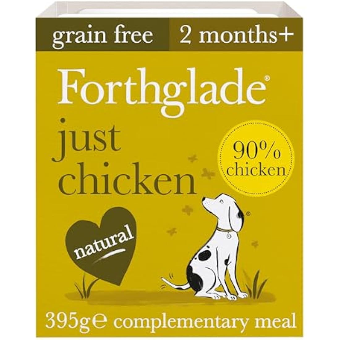 Forthglade Complementary Wet Dog Food (18 x 395g Trays) - Grain Free & Hypoallergenic Dog Food, Just 90% Chicken, Stomach Sensitive Meals with Natural Ingredients