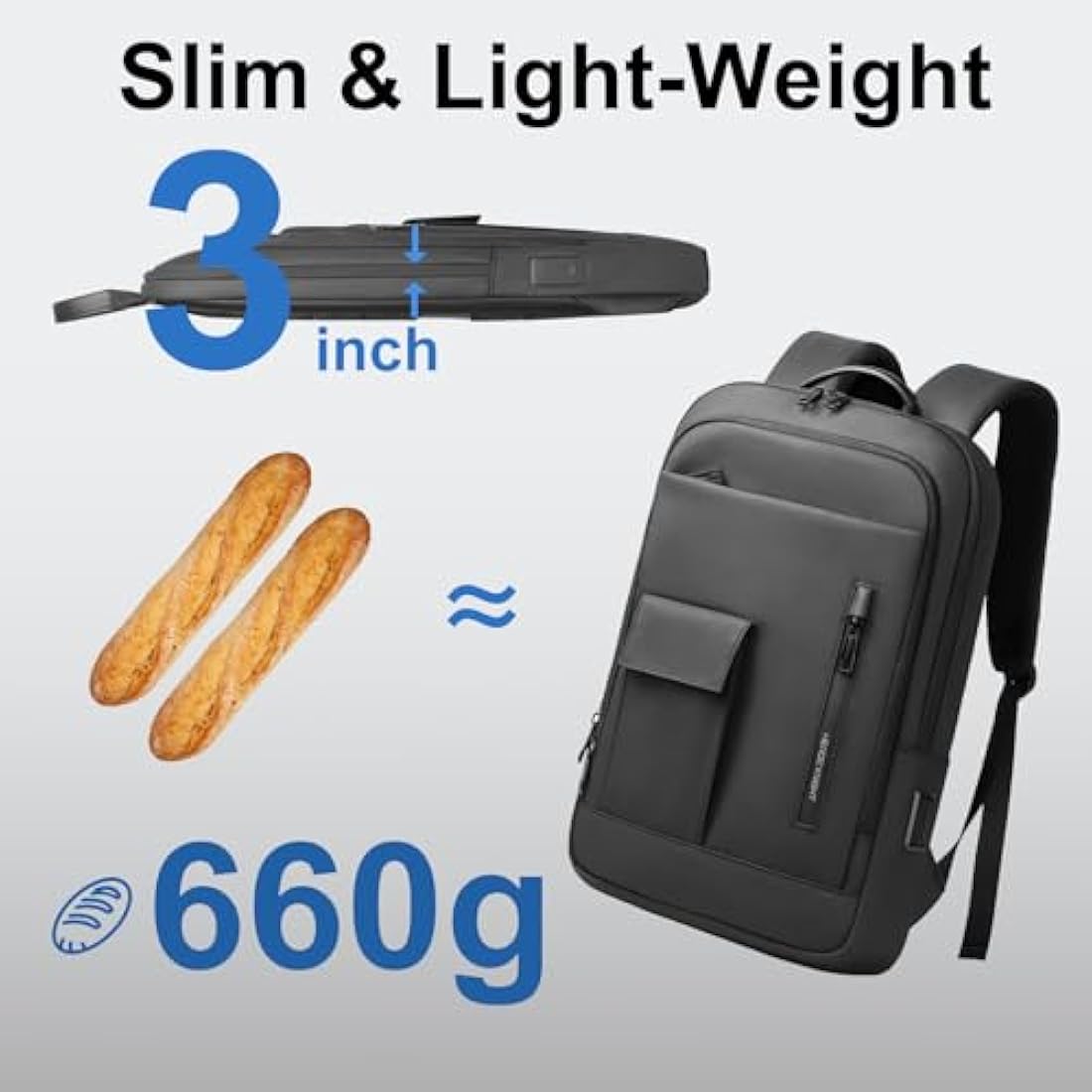 HEROIC KNIGHT Slim Laptop Backpack 15.6 Inch, Business Travel Backpack with USB Charging Port, Water-Resistant Anti Theft Laptop Rucksack, Lightweight Computer Work Bag Daypack For Men Women, Black