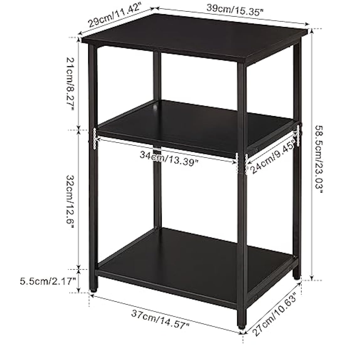 IBUYKE Industrial Side Table,End Table,Nightstand,3-Tier Storage Shelves,Steel Frame,for Hallway,Sofa,Living Room, Bedroom, Black, 39 x 29 x 58.5 cm TMJ402B