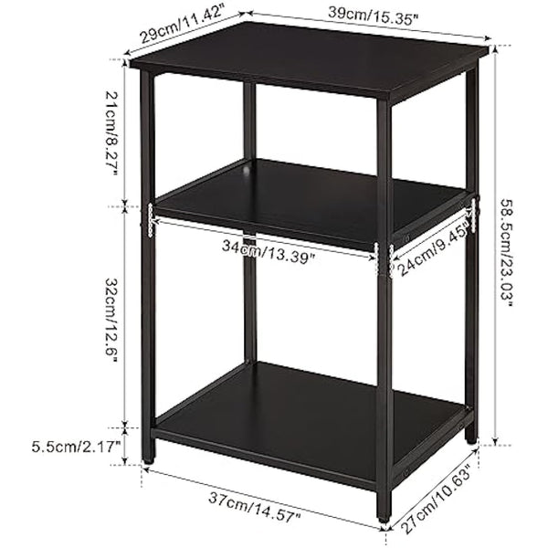 IBUYKE Industrial Side Table,End Table,Nightstand,3-Tier Storage Shelves,Steel Frame,for Hallway,Sofa,Living Room, Bedroom, Black, 39 x 29 x 58.5 cm TMJ402B