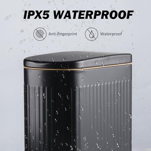 ELPHECO Slim Bathroom Trash Can Foot-Operated Stainless Steel Garbage Can with Soft Close Lid Step Trash Bin with Removable Inner Bucket for Bedroom, Office, Kitchen (Matt Black, 3.5 Gallons)