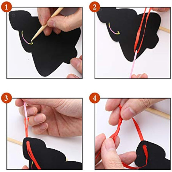 LOKIPA Christmas Scratch Paper Art Ornaments,80 Rainbow Magic Scratch Off Paper Cards with Drawing Sticks&Ribbon for Christmas Decoration