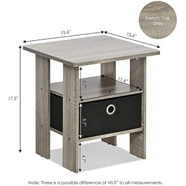 Furinno Andrey Side Table, Nightstand with Bin Drawer, French Oak/Black, Set of 2
