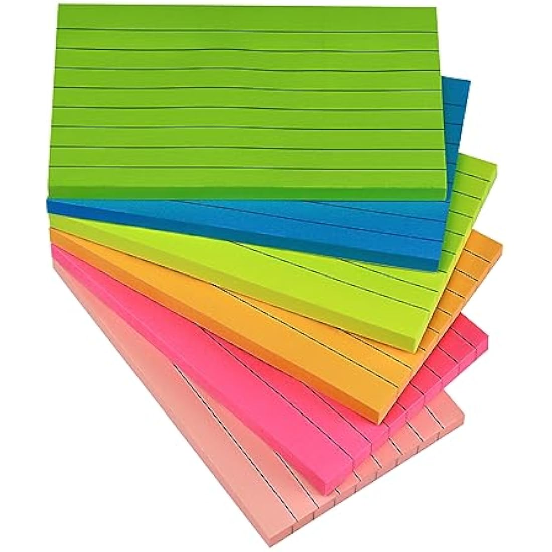 3 x 5 Inches Large Ruled Sticky Notes,76 x 127 mm 6 Brilliant Colors Assorted Landscape Orientation Lined Self-Stick Pads,80 Sheets/Pad