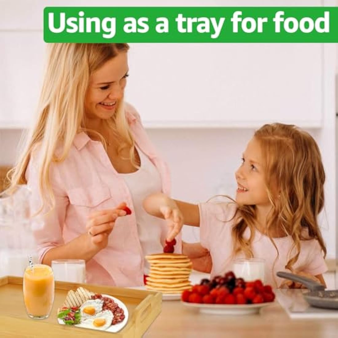 SHUESS 2 Pack Bamboo Bed Tray - 41.5 x 30 x 20.5 cm Breakfast Tray with Folding Legs - Trays for Eating on Lap, Ideal for Bed, Sofa, Eating, Platters, Working, Serving, and Drawing (Natural)