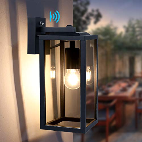 HLFVLITE Dusk to Dawn Outdoor Wall Light, Aluminum Exterior Wall Lantern Fixture, E27 Socket Waterproof Outside Wall Light with Glass Shade for Porch
