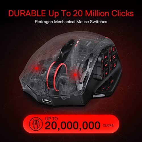 Redragon M908 Impact RGB LED MMO Mouse with Side Buttons Optical Wired Gaming Mouse with 12,400DPI, High Precision, 20 Programmable Mouse Buttons