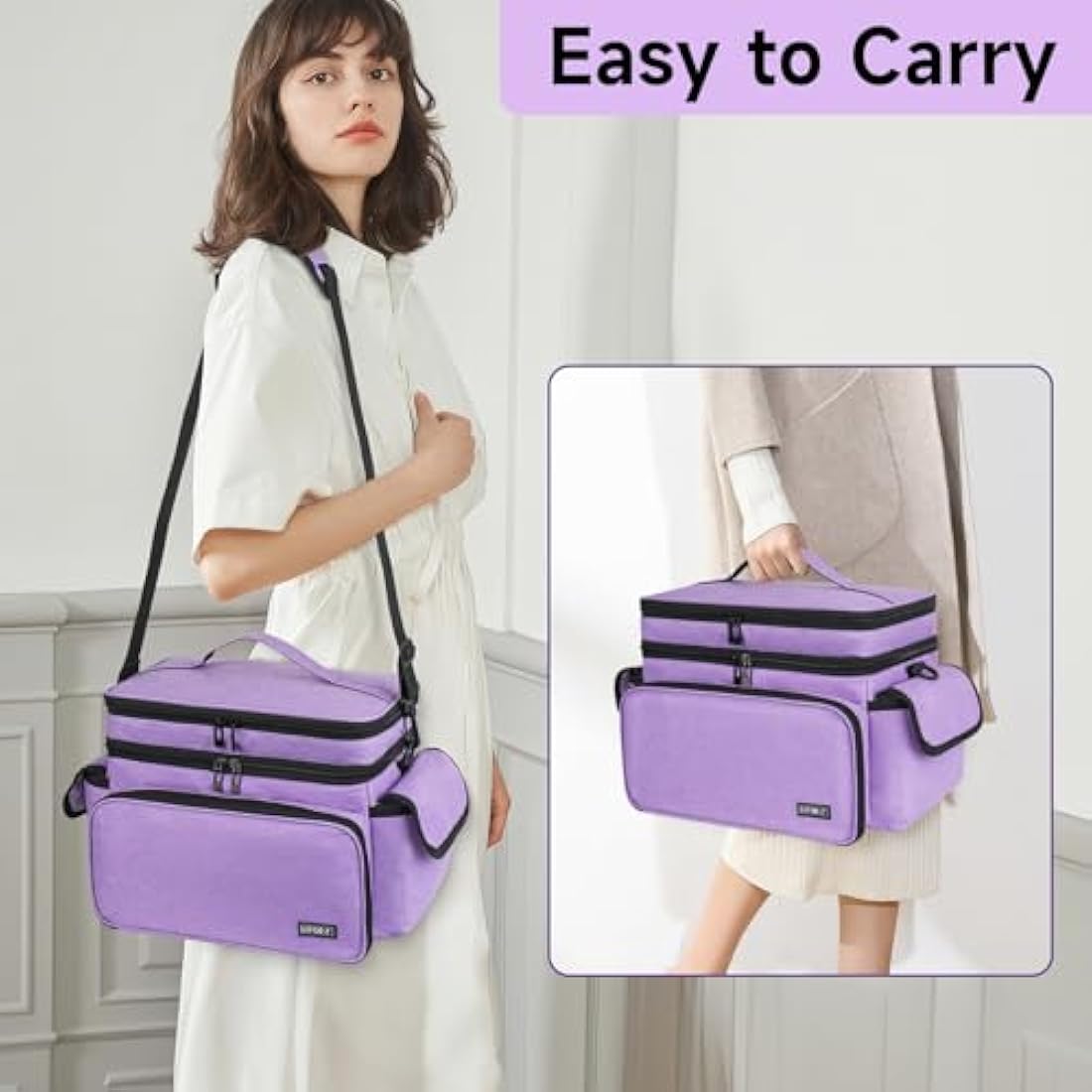 LEFOR·Z Extra Large Sewing Box,Double-Layer Sewing Bags,Protable Travel Sewing Box Organiser for Sewing Accessories Storage and Sewing Tools,Purple(Bag Only)