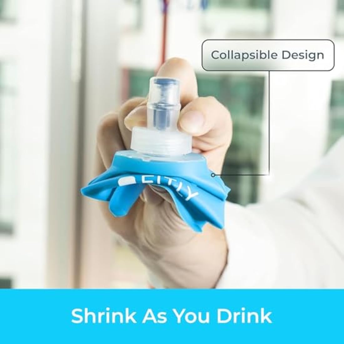 FITLY Soft Water Bottle | Shrink As You Drink Soft Flask for Hydration Pack | Folding Water Bottle Ideal for Running, Hiking, Cycling, Climbing & Rigorous Activity