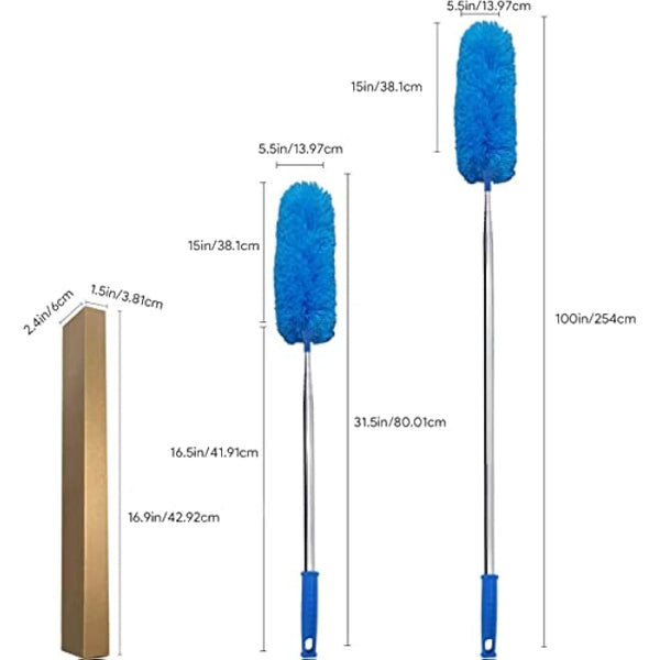 Feather Duster,Duster Extendable for Cleaning with Telescoping Extension Pole Extendable Duster for Cleaning High Ceiling Fan,Blinds, Baseboards,Cars(Blue)