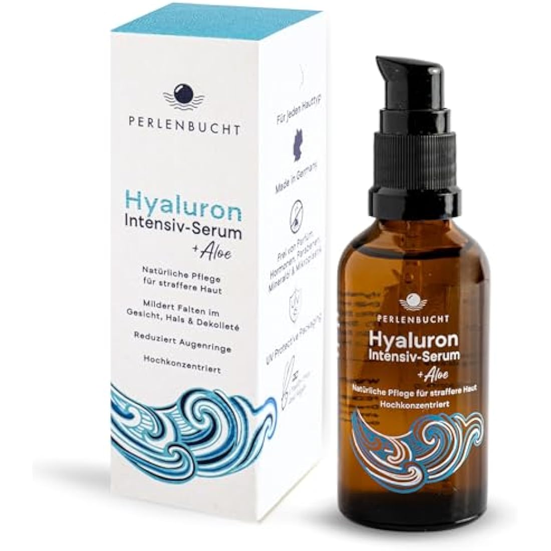 Hyaluronic Acid Intensive Serum with Aloe, High-Dose & Vegan - Anti-Aging Skin Care, Moisturizing Face Moisturiser for Wrinkles, Fragrance-free Natural Cosmetics - Made in Germany by PERLENBUCHT