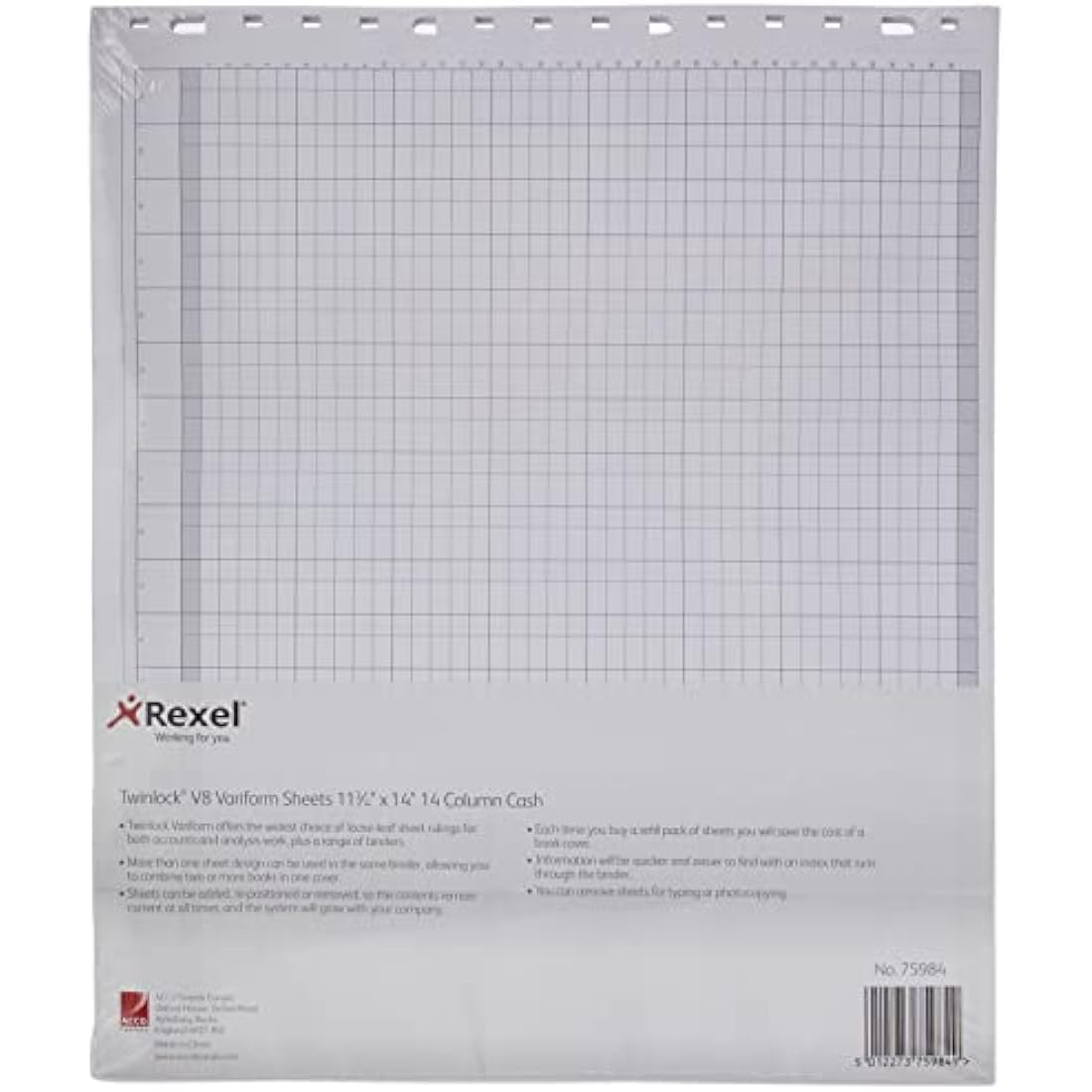 Rexel Twinlock Variform Multi-Ring Binder V8 Cash Refill Sheets 14 Columns , White (Pack of 75)