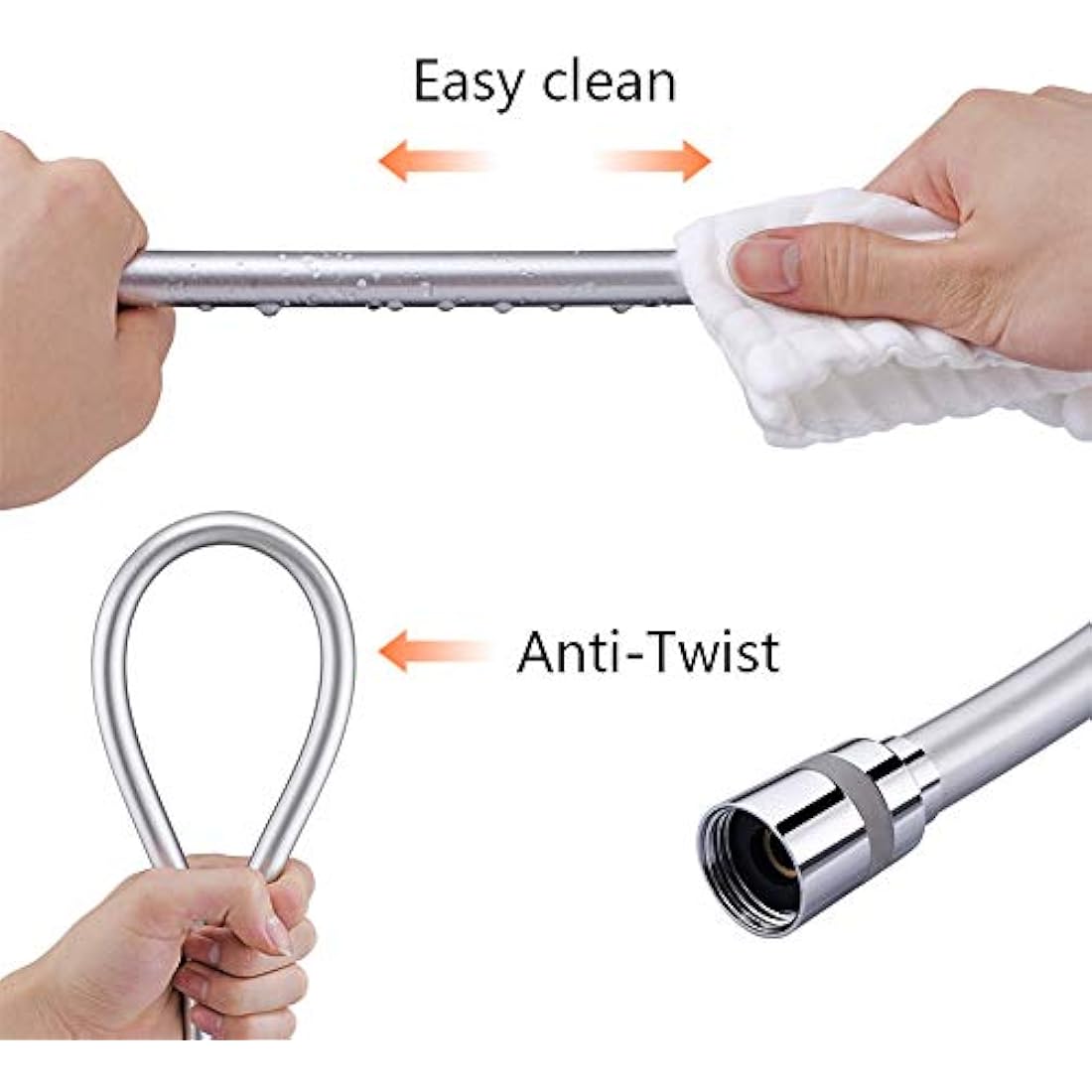 GRIFEMA Smooth Shower Hose 1.5m / 59 Inch – Flexible PVC Shower Hose, Anti-Kink & Leakproof, Universal G1/2" Fit, Durable Replacement Hose with Brass Connectors & Washers - Silver