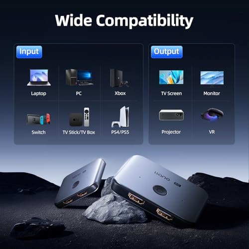llano HDMI 2.1 Switch, 8K Bi-Directional Switch Splitter High Speed 48Gbps Supports 8K@60Hz 4K@120Hz HDCP2.3, Aluminum HDMI Switcher for PS5/PS4 TV Box/Xbox Series X/S, TV Fire Stick, ect.